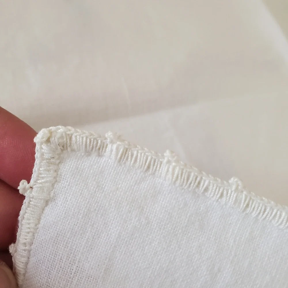 Vintage Hand Embroidered Linen Napkins and Runner Set Floral Lace Trim 7pc